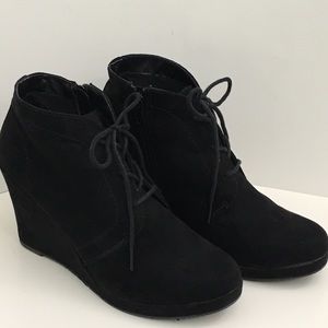 Mossimo Black Wedge Booties, Faux Suede, 8.5